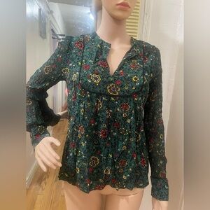 ba&sh Dark Green Floral Blouse